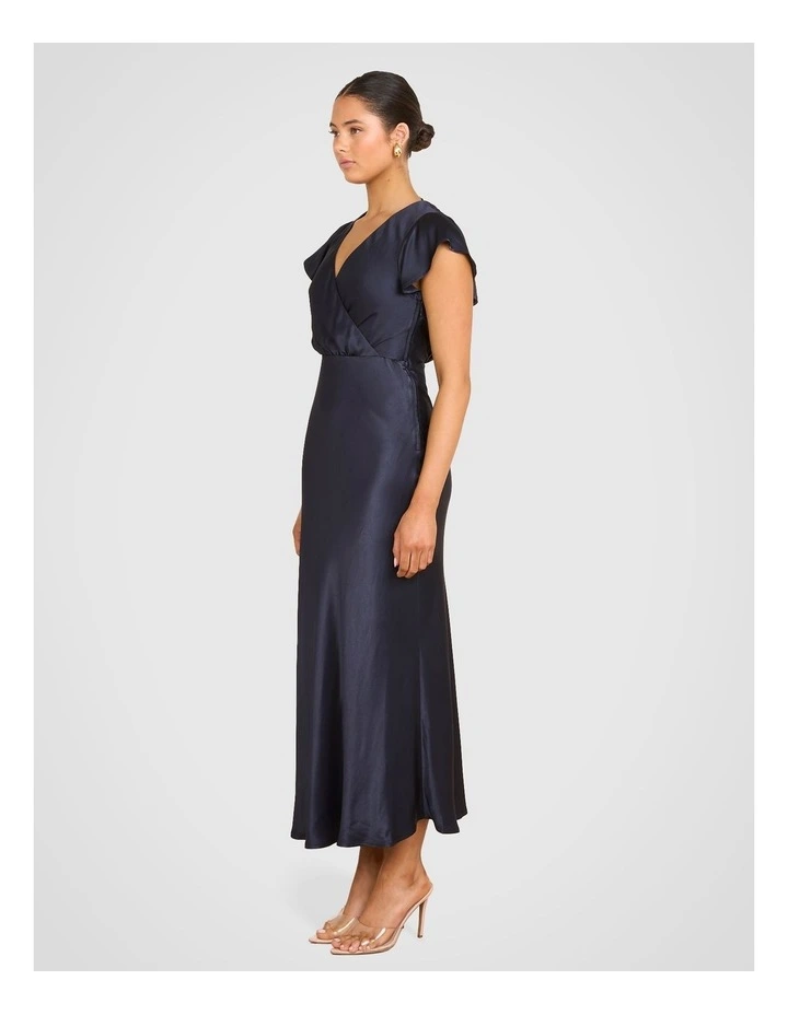 Tahlia Wrap Front Satin Gown in Navy image 3