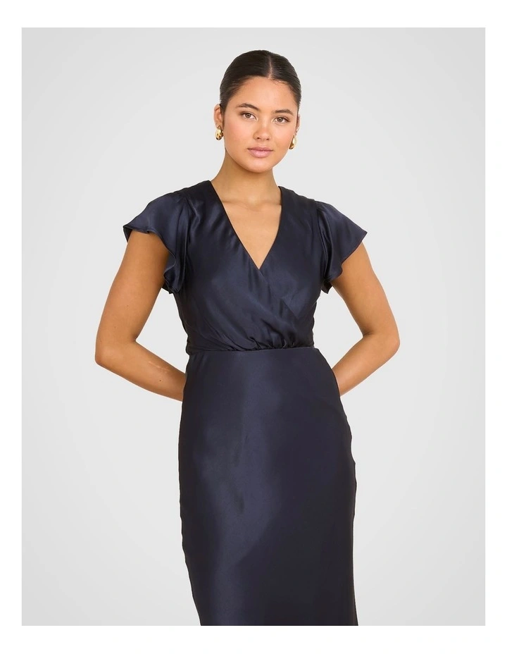 Tahlia Wrap Front Satin Gown in Navy image 4