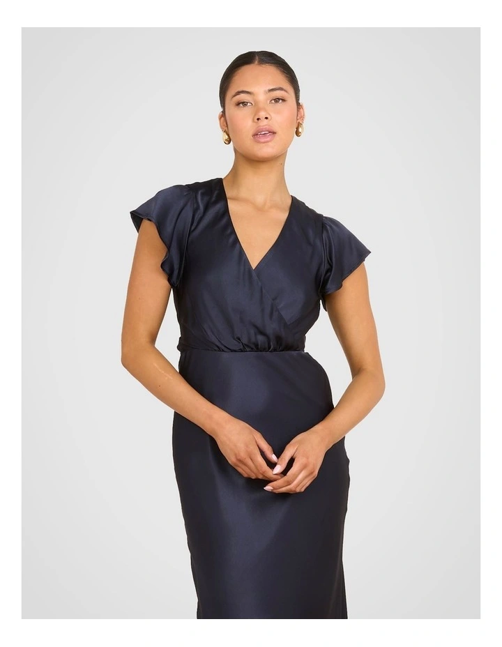 Tahlia Wrap Front Satin Gown in Navy image 5