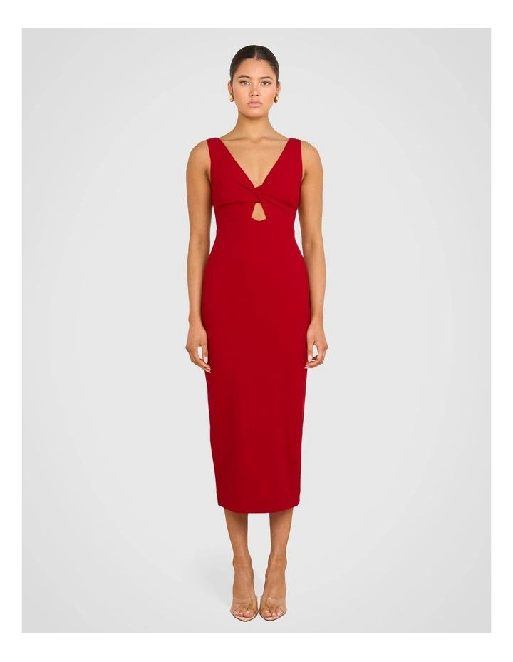 Kerry Twist Front Midi Dress in Red image 1