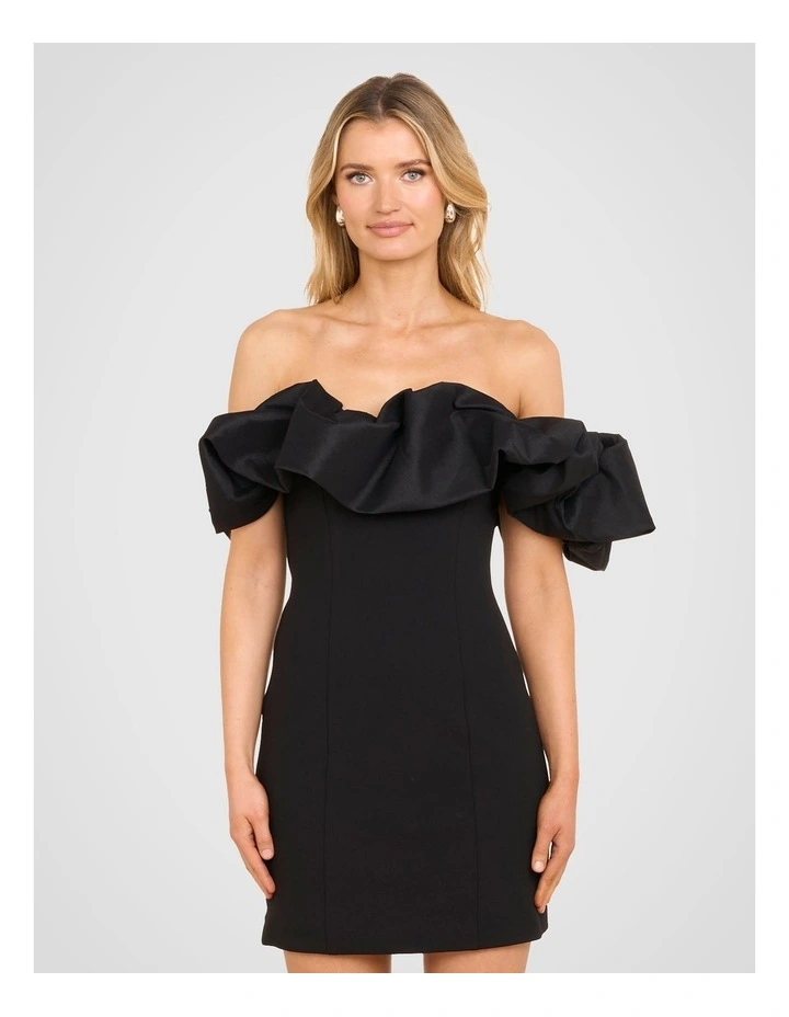 Elly Puff Shoulder Mini Dress in Black image 1
