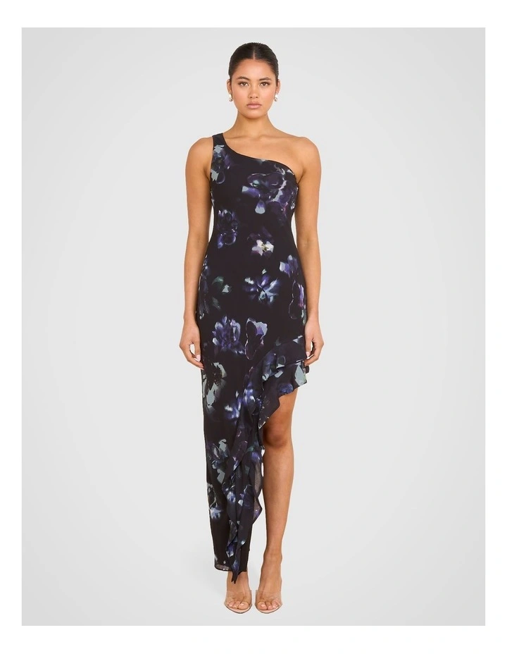 Pilgrim Lara Ruffle One Shoulder Dress in Black MYER