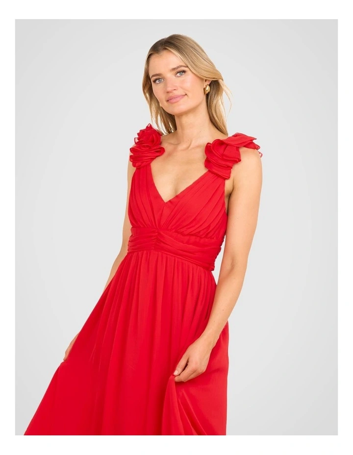 The Cherry Jubilee Midi Dress | Smocked Ruffle Shoulder Dress