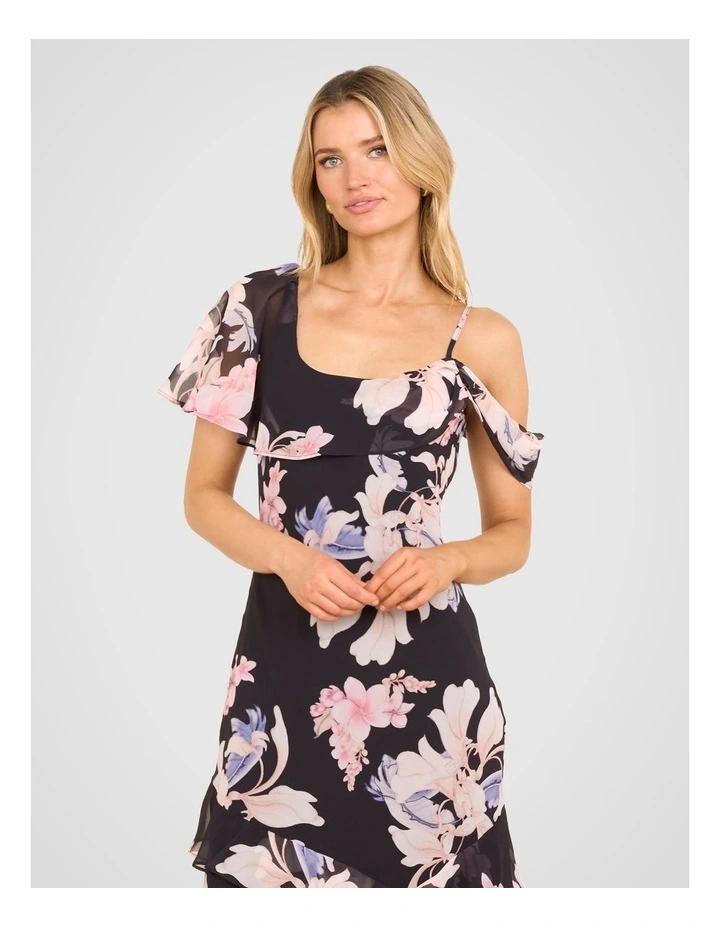 Minka Drape Neck Midi Dress in Multi image 4