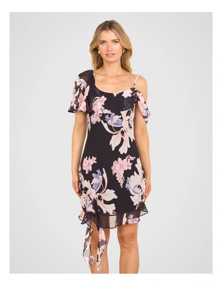Anika Drape Neck Mini Dress in Multi image 1
