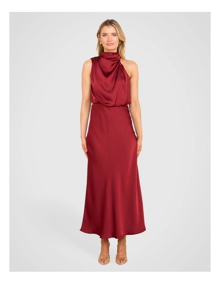 Briar High Neck Midi Dress in Burgundy image 1