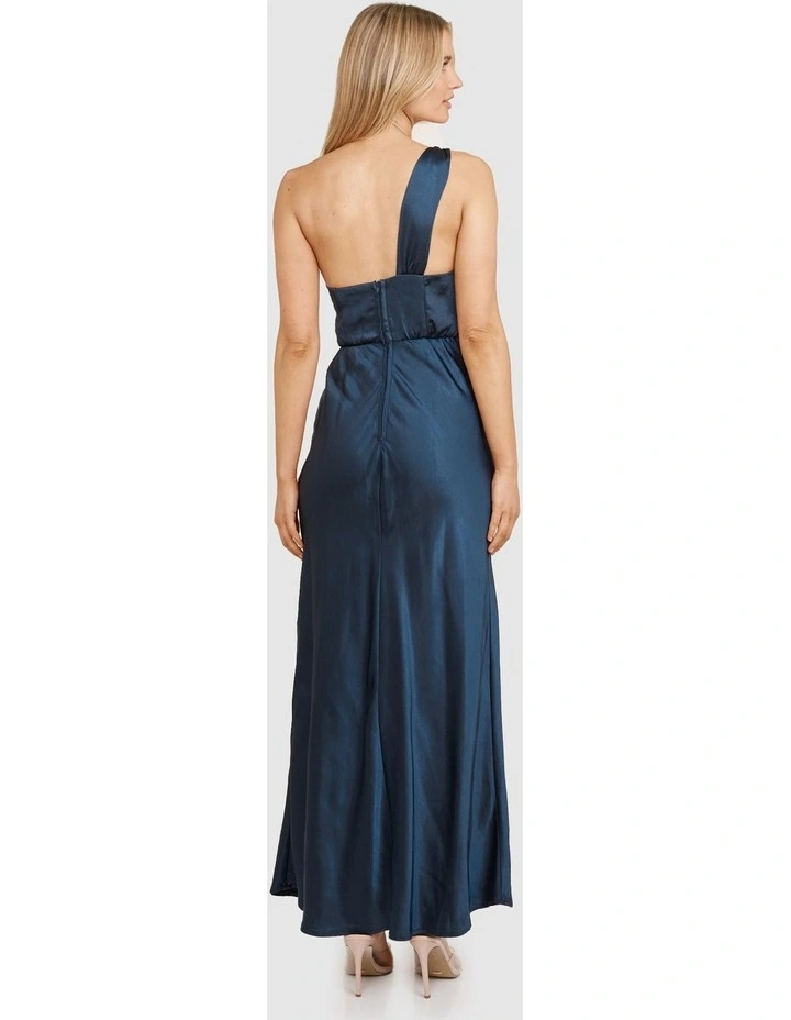 Ada One Shoulder Satin Dress in Navy image 2