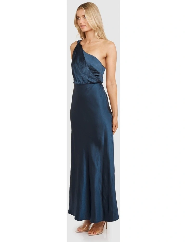 Ada One Shoulder Satin Dress in Navy image 3