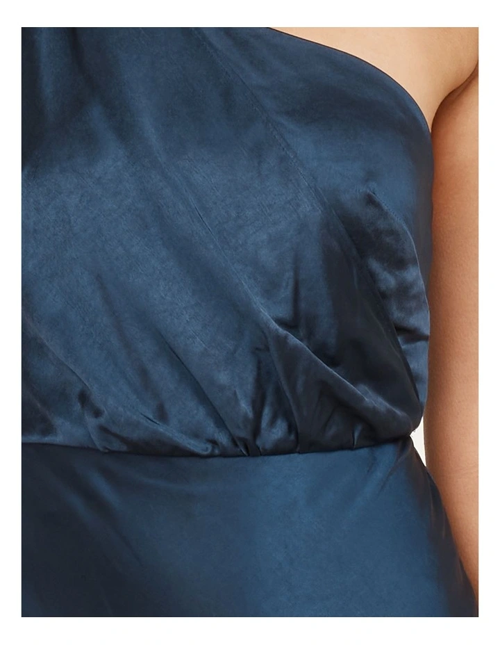 Ada One Shoulder Satin Dress in Navy image 6