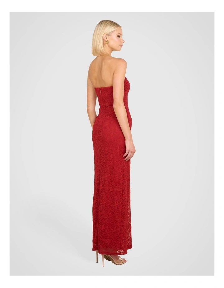 Calista Strapless Lace Gown in Red image 2