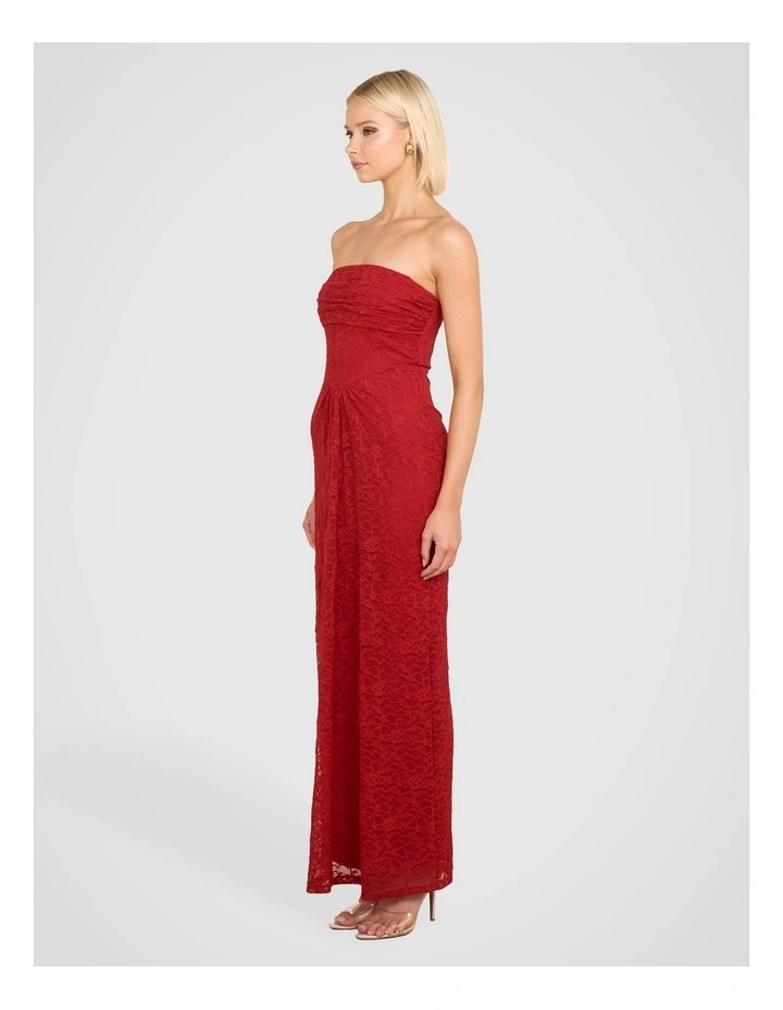 Calista Strapless Lace Gown in Red image 3