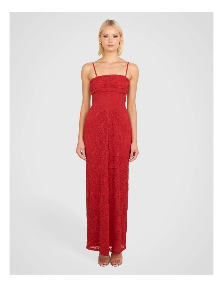 Calista Strapless Lace Gown in Red image 4