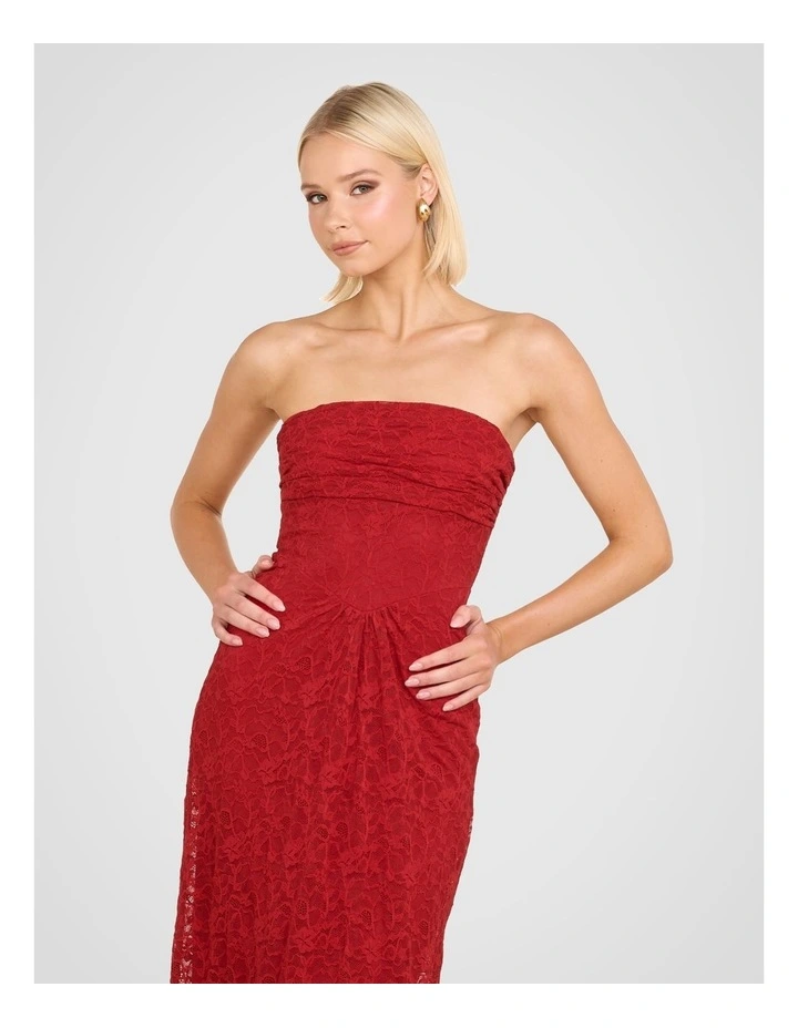 Calista Strapless Lace Gown in Red image 5