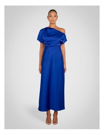 Umani Asymmetric Neck Dress in Cobalt