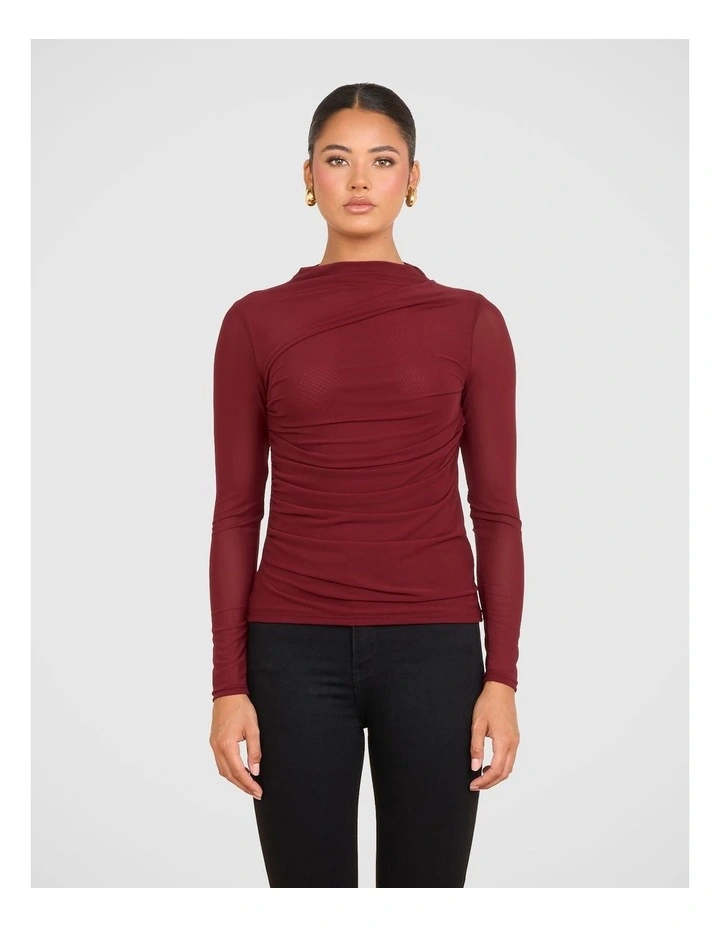 Camille Gathered Knit Top in Red image 1
