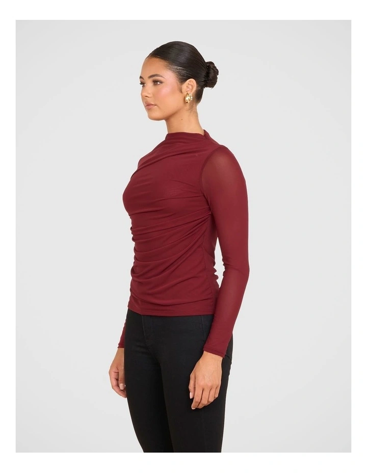 Camille Gathered Knit Top in Red image 3
