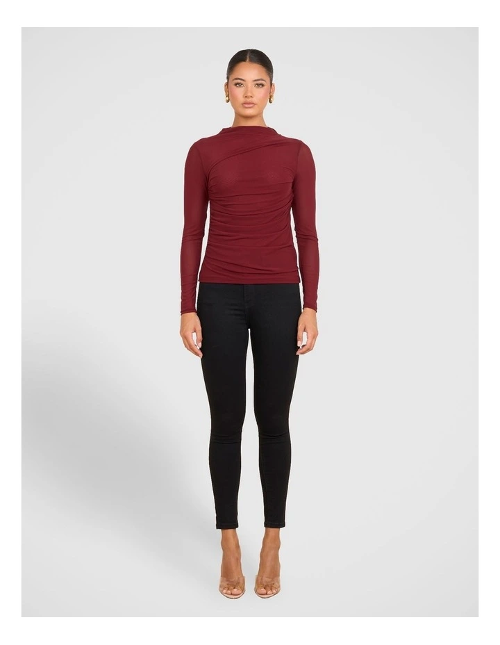 Camille Gathered Knit Top in Red image 5