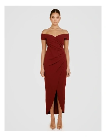 Alaia Off Shoulder Gown in Burgundy