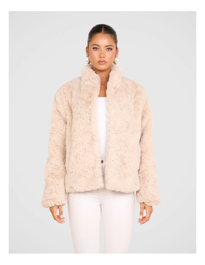 Elara Faux Fur Jacket in Beige image 1