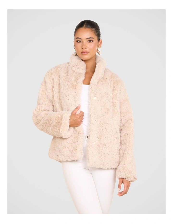 Elara Faux Fur Jacket in Beige image 4