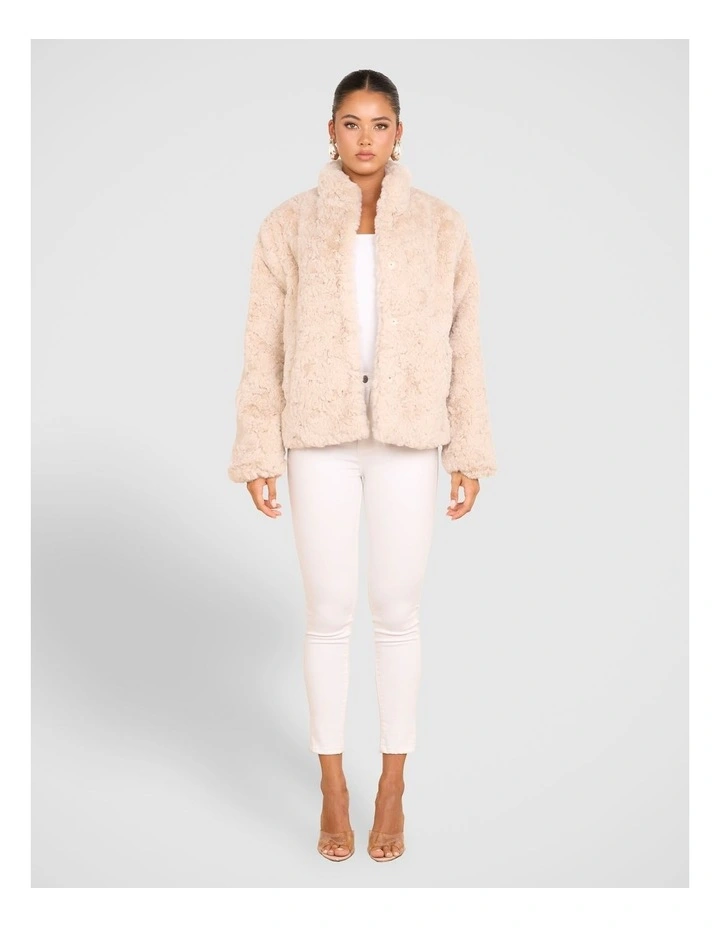 Elara Faux Fur Jacket in Beige image 5