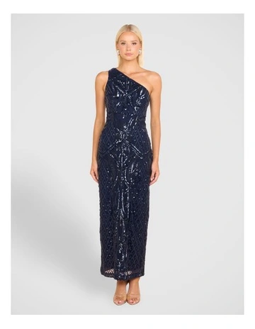 Alley One Shoulder Sequin Gown in Blue
