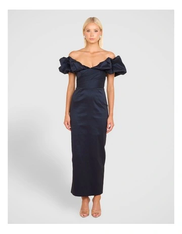 Wylda Off Shoulder Tuck Dress in Blue