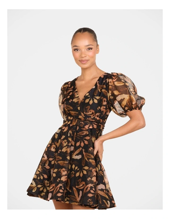 Paloma Puff Sleeve Mini Dress in Multi image 1