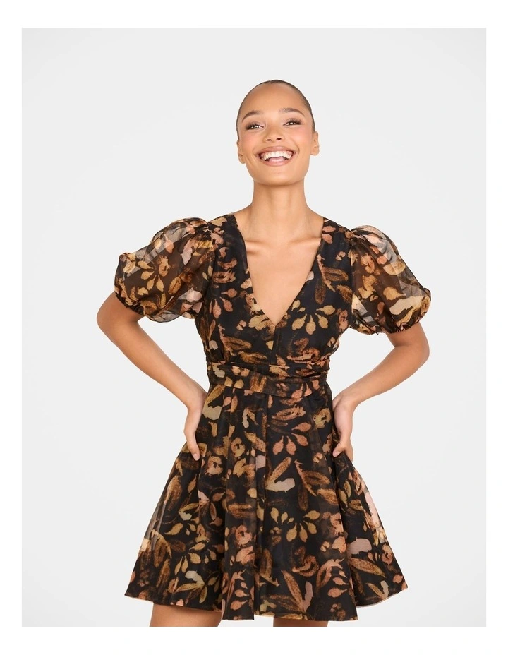 Paloma Puff Sleeve Mini Dress in Multi image 4