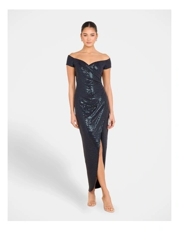 Moira Off Shoulder Gown in Navy