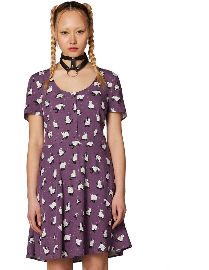 purple patterned dress