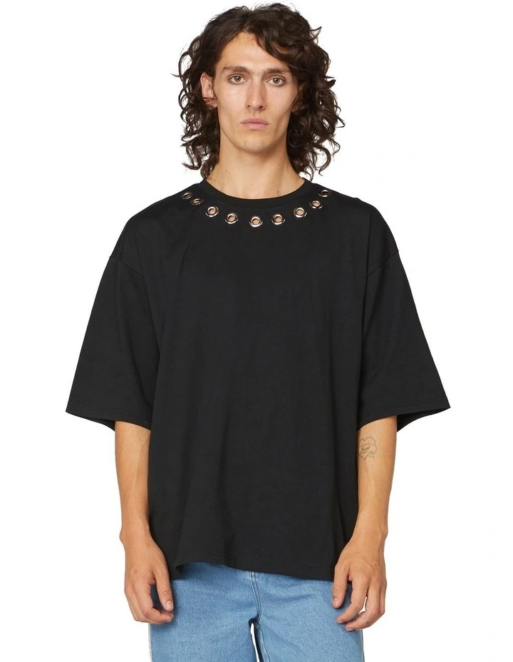 Metal Eyelet Oversized Tee Black image 1