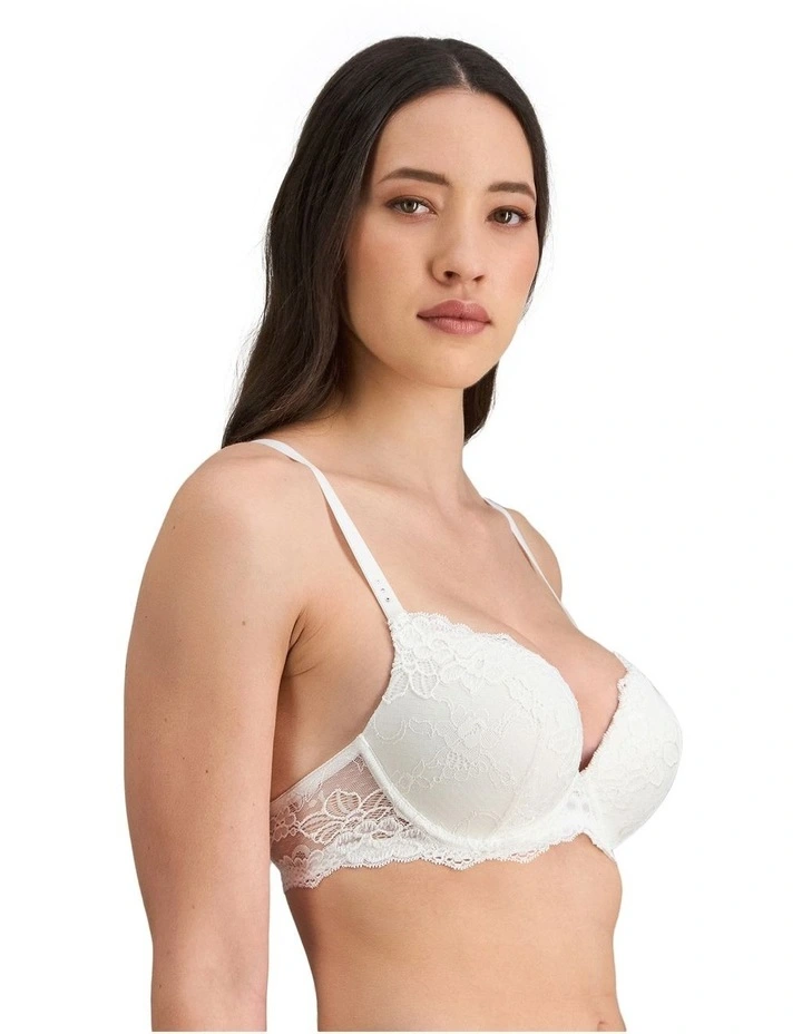 My Fit Lace Push-Up Plunge Bra in White image 3