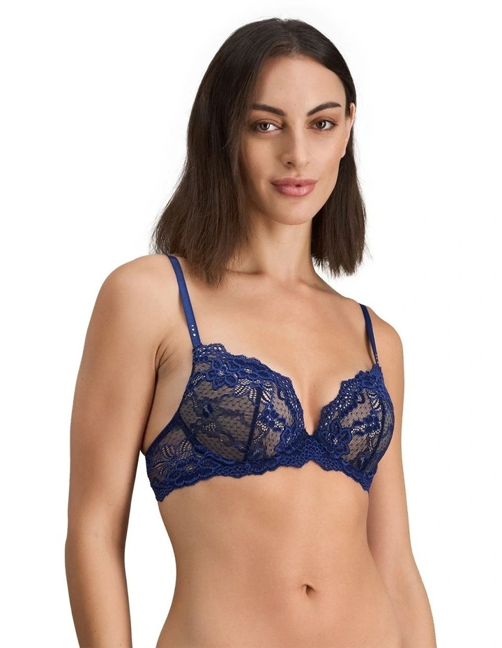 My Fit Lace Push Up Bra in Medieval Blue image 3