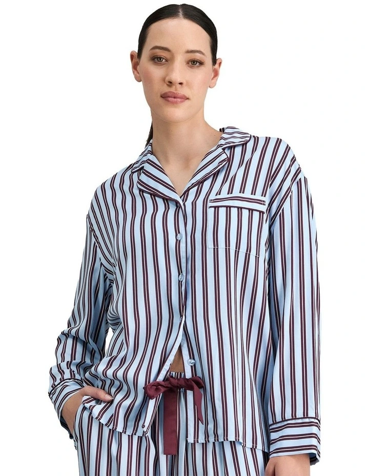 Cabana Stripe Long Sleeve PJ Top in Cool Blue image 2