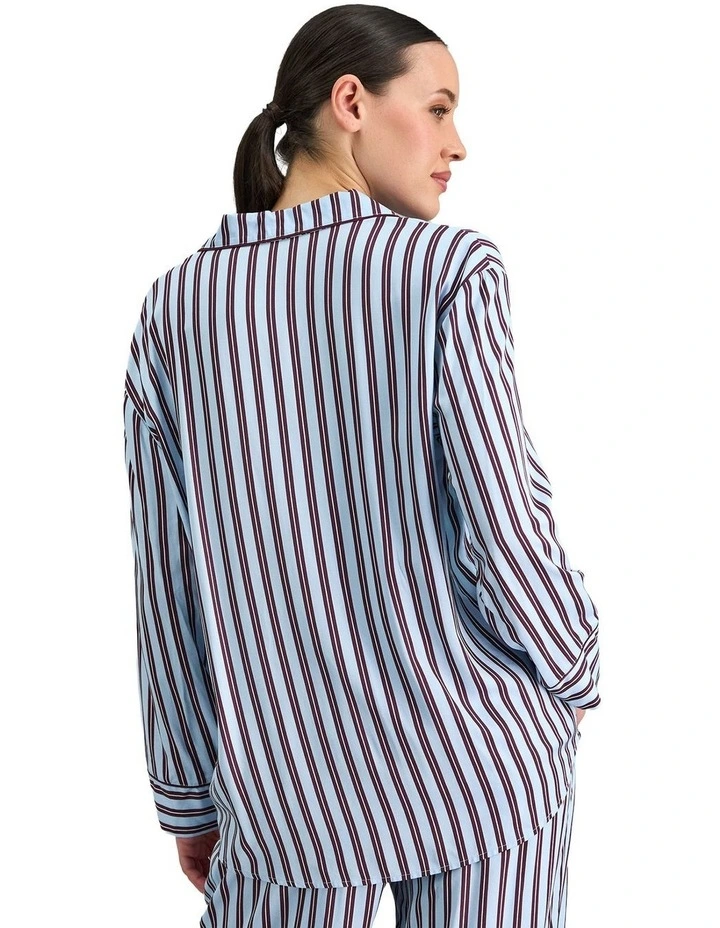 Cabana Stripe Long Sleeve PJ Top in Cool Blue image 3