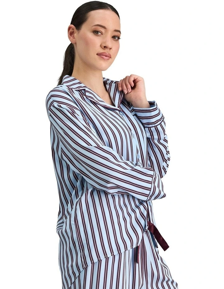 Cabana Stripe Long Sleeve PJ Top in Cool Blue image 4