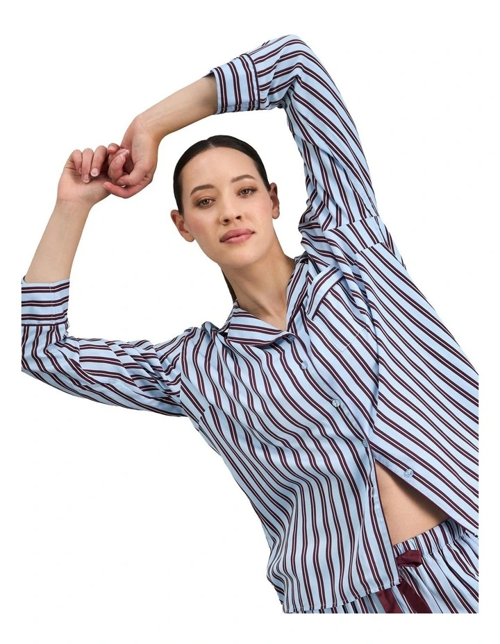Cabana Stripe Long Sleeve PJ Top in Cool Blue image 5