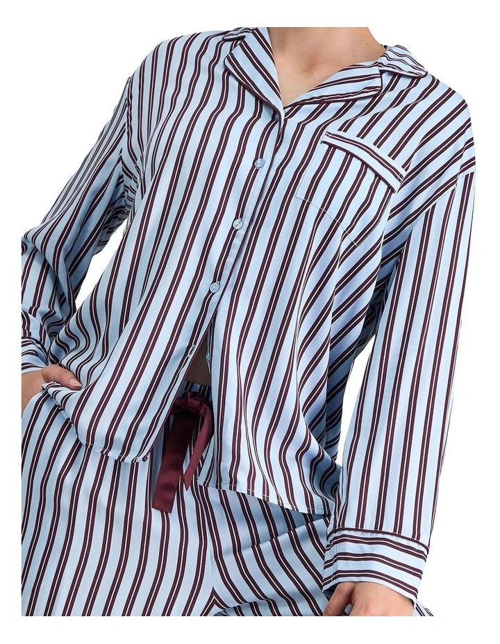 Cabana Stripe Long Sleeve PJ Top in Cool Blue image 6