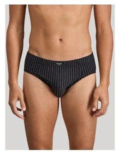Cotton Stretch Mens Brief in Black Pinstripe