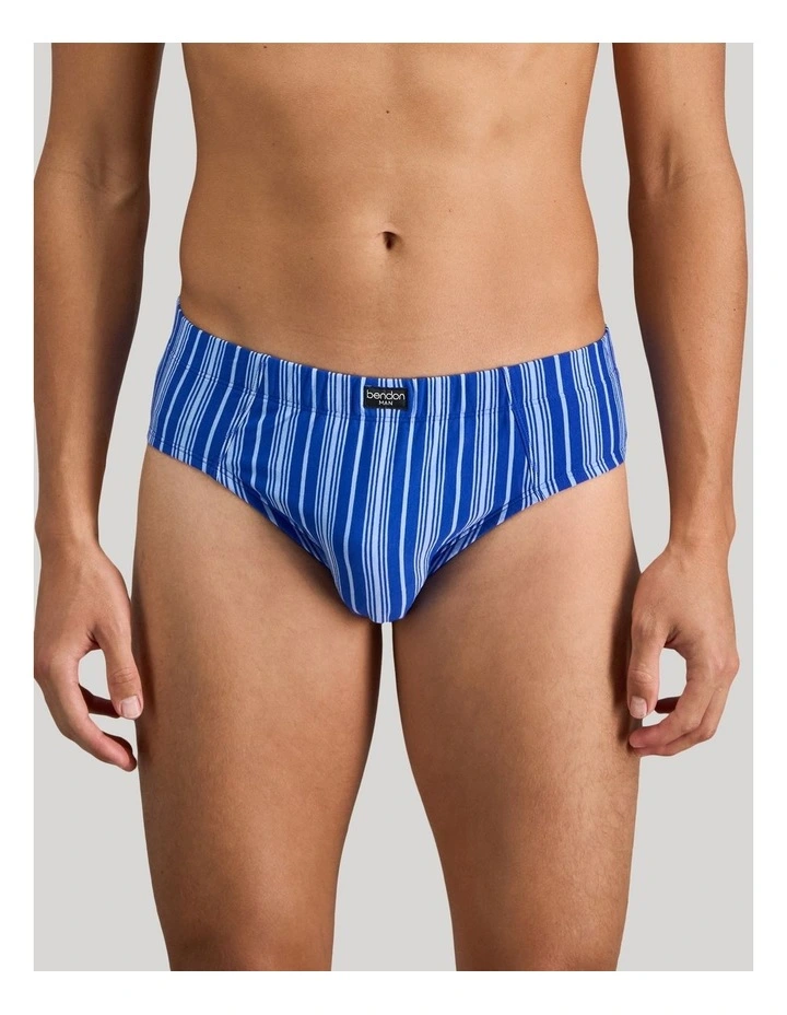 Cotton Stretch Mens Brief in Surf The Web Stripe image 1