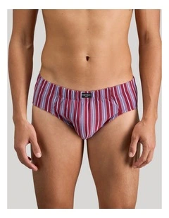 Cotton Stretch Mens Brief in Tibetan Red Stripe
