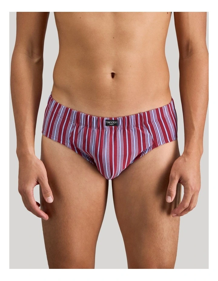 Cotton Stretch Mens Brief in Tibetan Red Stripe image 1
