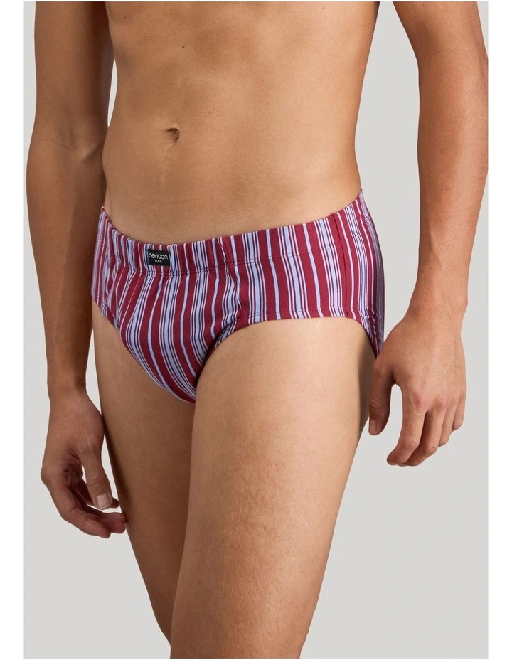 Cotton Stretch Mens Brief in Tibetan Red Stripe image 3