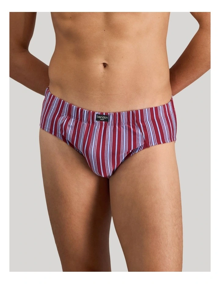 Cotton Stretch Mens Brief in Tibetan Red Stripe image 5