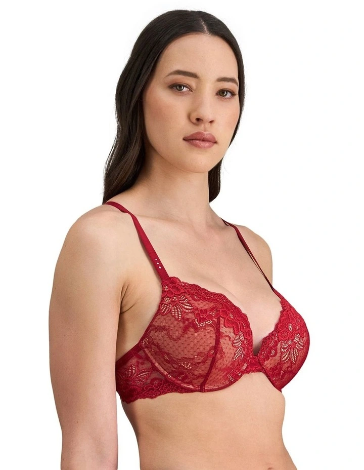 My Fit Lace Graduated Push up Plunge Bra in Jester Red image 3