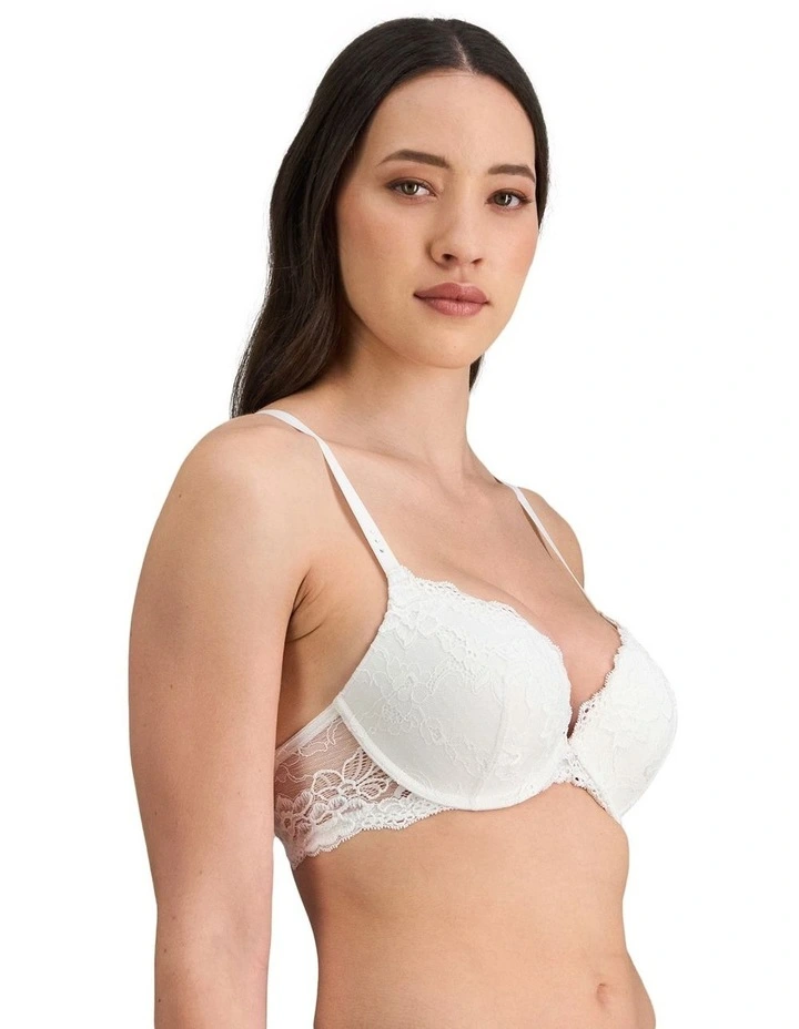 My Fit Lace Graduated Push up Plunge Bra in White image 3
