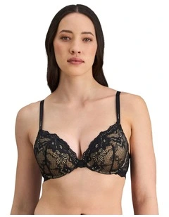 Lace Graduated Push Up Plunge Bra in Black
