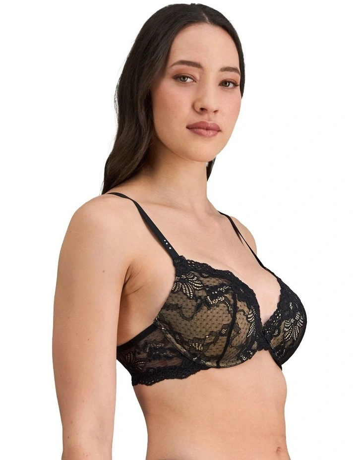 Lace Graduated Push Up Plunge Bra in Black image 3