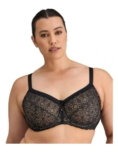 Delicate Lace Underwire Bra in Black/Cream Tan